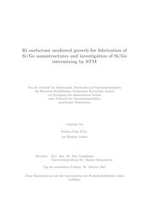 Bi surfactant mediated growth for fabrication of Si/Ge nanostructures and investigation of Si/Ge intermixing by STM [Elektronische Ressource] / vorgelegt von Neelima Paul
