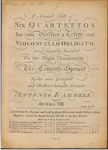 Partition violon 2, 6 quatuors, A Second Sett of Six Quartettos for two Violins, a Tenor and Violoncello Obligato
