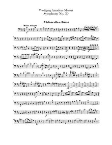 Partition violoncelles / Basses, Symphony No.30, D major, Mozart, Wolfgang Amadeus