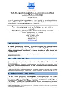 Liste des expositions disponibles au service départemental de l ONACVG de la Guadeloupe
