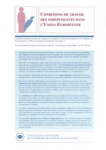 Conditions de travail des indépendants dans l Union européenne résumé
