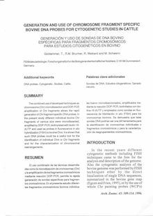 GENERATION AND USE OF CHROMOSOME FRAGMENT SPECIFIC BOVINE DNA  PROBES FOR CYTOGENETIC STUDIES IN CATTLE (GENERACIÓN Y USO DE SONDAS DE DNA BOVINO ESPECIFICAS PARA FRAGMENTOS CROMOSÓMICOS PARA ESTUDIOS CITOGENÉTICOS EN BOVINO)