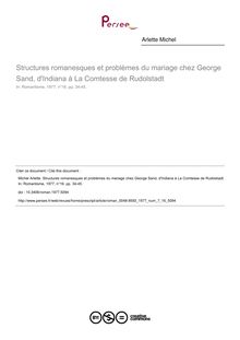 Structures romanesques et problèmes du mariage chez George Sand, d Indiana à La Comtesse de Rudolstadt - article ; n°16 ; vol.7, pg 34-45