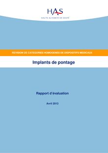 Évaluation des implants de pontage - Rapport d évaluation des implants de pontage