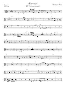 Partition ténor viole de gambe 3, alto clef, O chiome erranti, Pecci, Tommaso