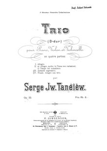 Partition de piano, Piano Trio, D major, Taneyev, Sergey