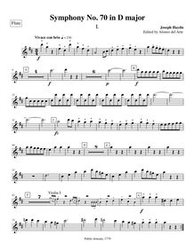 Partition flûte, Symphony Hob.I:70, D major, Symphony VII, Haydn, Joseph