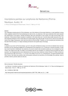 Inscriptions peintes sur amphores de Narbonne (Port-la-Nautique, Aude). III - article ; n°1 ; vol.31, pg 91-102
