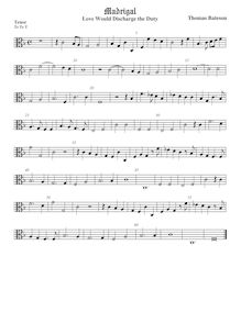 Partition ténor viole de gambe (alto clef), pour First Set of anglais Madrigales to 3, 4, 5 et 6 voix par Thomas Bateson