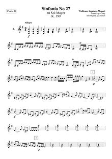 Partition violons II, Symphony No.27, G major, Mozart, Wolfgang Amadeus