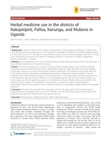 Herbal medicine use in the districts of Nakapiripirit, Pallisa, Kanungu, and Mukono in Uganda