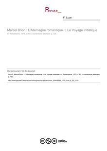 Marcel Brion : L Allemagne romantique. I, Le Voyage initiatique  ; n°20 ; vol.8, pg 125-125