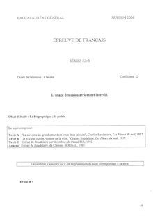 Sujet du bac ES 2004: Francais