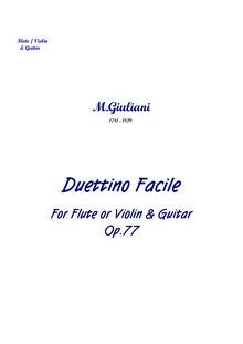 Partition complète, Duettino Facile pour Flauto o violon e Chitarra