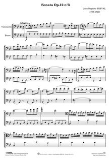Partition Sonata No.3, 6 sonates pour violoncelle, Op.12, Sonates a Violoncel a Basse