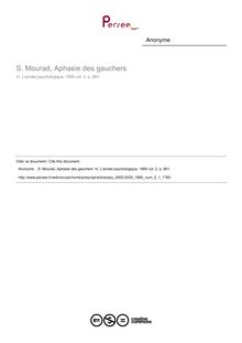 S. Mourad, Aphasie des gauchers - compte-rendu ; n°1 ; vol.2, pg 881-881