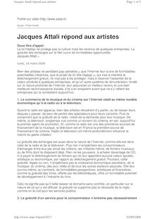 Jacques Attali répond aux artistes