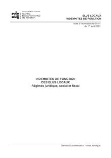 INDEMNITES DE FONCTION DES ELUS LOCAUX Régimes juridique, social ...