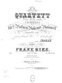 Partition violoncelle, corde quatuor No.1, Op.5, D minor, Ries, Franz