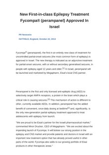 New First-in-class Epilepsy Treatment Fycompa® (perampanel) Approved In Israel