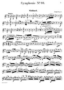 Partition violons I, Symphony No.88 en G major, Sinfonia No.88, Haydn, Joseph