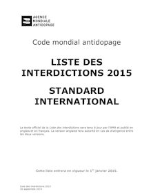 Code mondial antidopage LISTE DES INTERDICTIONS 2015