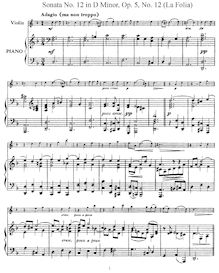 Partition No.12  La Folia  en D minor, 12 violon sonates, Op.5, Corelli, Arcangelo