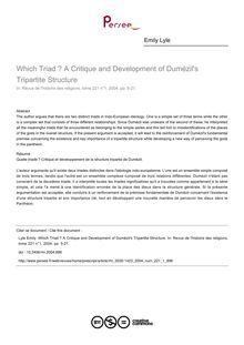 Which Triad ? A Critique and Development of Dumézil s Tripartite Structure - article ; n°1 ; vol.221, pg 5-21