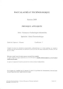 Physique Appliquée 2009 S.T.I (Génie Electrotechnique) Baccalauréat technologique
