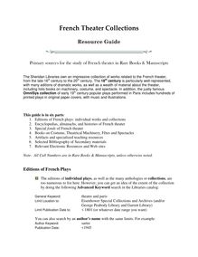 French Theater Collections Resource Guide