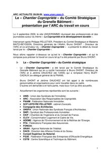 Le Chantier Copropriété du Comité Stratégique du Grenelle Bâtiment présentation par l ARC du travail