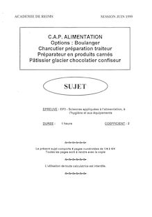 Sciences appliquées 1999 CAP Patissier Glacier Chocolatier Confiseur