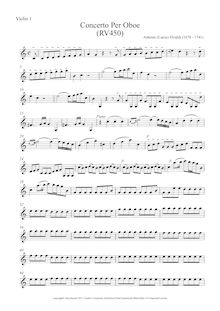 Partition violons I, hautbois Concerto en C major, RV 450, C, Vivaldi, Antonio