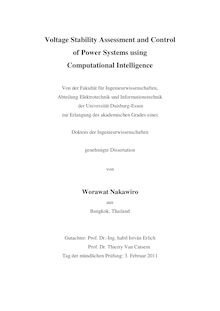 Voltage Stability Assessment and Control of Power Systems using Computational Intelligence [Elektronische Ressource] / Worawat Nakawiro. Gutachter: Thierry Van Cutsem. Betreuer: István Erlich