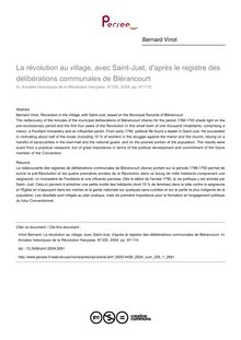 La révolution au village, avec Saint-Just, d après le registre des délibérations communales de Blérancourt - article ; n°1 ; vol.335, pg 97-110