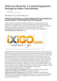 iXiGO.com Ranks No. 1 in Social Engagement Amongst all Indian Travel Brands
