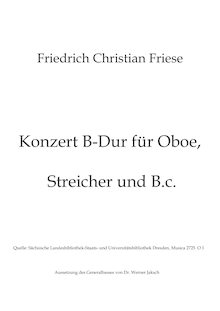 Partition complète, hautbois Concerto en B-flat major, B♭ major par Friedrich Christian Friese