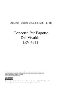 Partition complète, basson Concerto en C major, RV 471, C, Vivaldi, Antonio