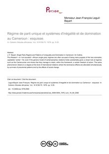 Régime de parti unique et systèmes d inégalité et de domination au Cameroun : esquisse. - article ; n°69 ; vol.18, pg 5-35