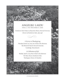 Angeliki Laiou | A Service in Thanksgiving | Thursday, January 29 ...