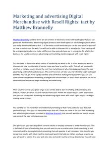 Marketing and advertising Digital Merchandise with Resell Rights: tact by Matthew Brannelly 