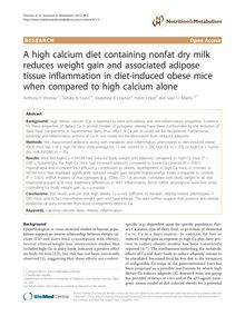 A high calcium diet containing nonfat dry milk reduces weight gain and associated adipose tissue inflammation in diet-induced obese mice when compared to high calcium alone