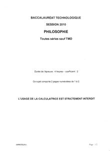 Philosophie 2010 Baccalauréat technologique