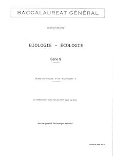 Biologie - Ecologie 2001 Scientifique Baccalauréat général