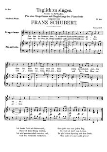 Partition voix + partition de piano, Täglich zu singen, D.533, To Be Sung Daily