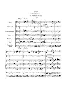 Partition complète, violon Concerto No.1, B♭ major, Mozart, Wolfgang Amadeus