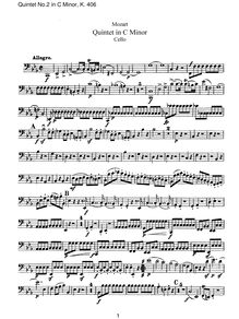 Partition violoncelle, corde quintette No.2, C minor, Mozart, Wolfgang Amadeus