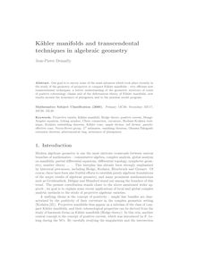 Kahler manifolds and transcendental techniques in algebraic geometry Jean Pierre Demailly