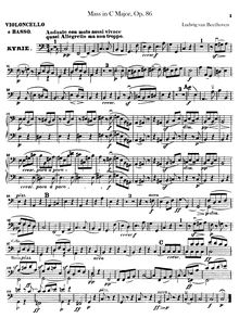 Partition violoncelles / Basses, Mass en C, Op.86, C major, Beethoven, Ludwig van