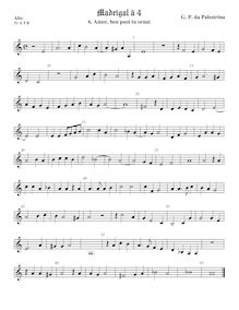 Partition ténor viole de gambe 1, aigu clef, Madrigali a Quattro Voci par Giovanni Pierluigi da Palestrina